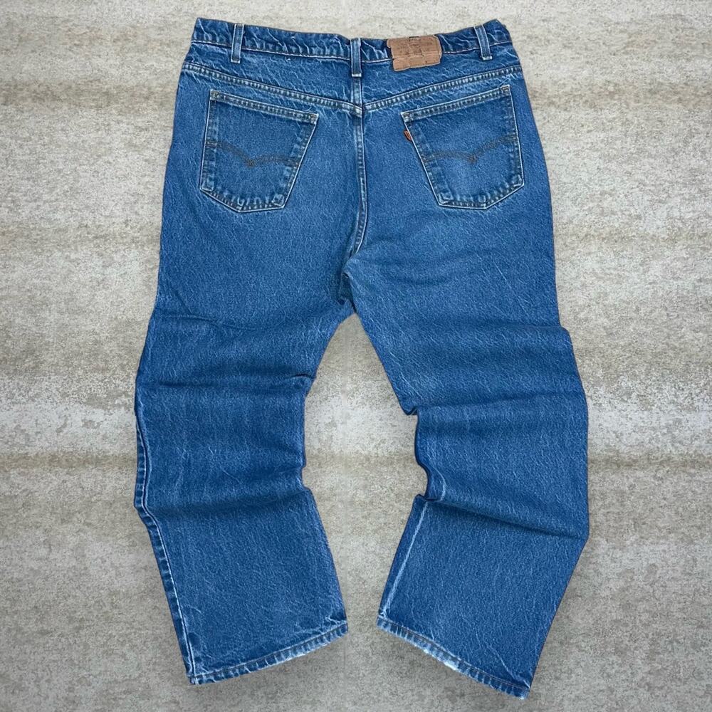 Vintage 70s Orange Tab Levis Jeans 40x30 Bootcut Flared Medium Wash
